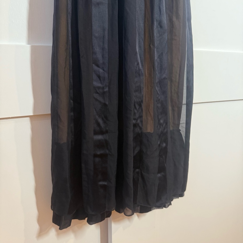 Tufi Duek Vintage 100% Silk Black & Mesh Ruched Bust Midi Dress Size 4-6 - Picture 4 of 10
